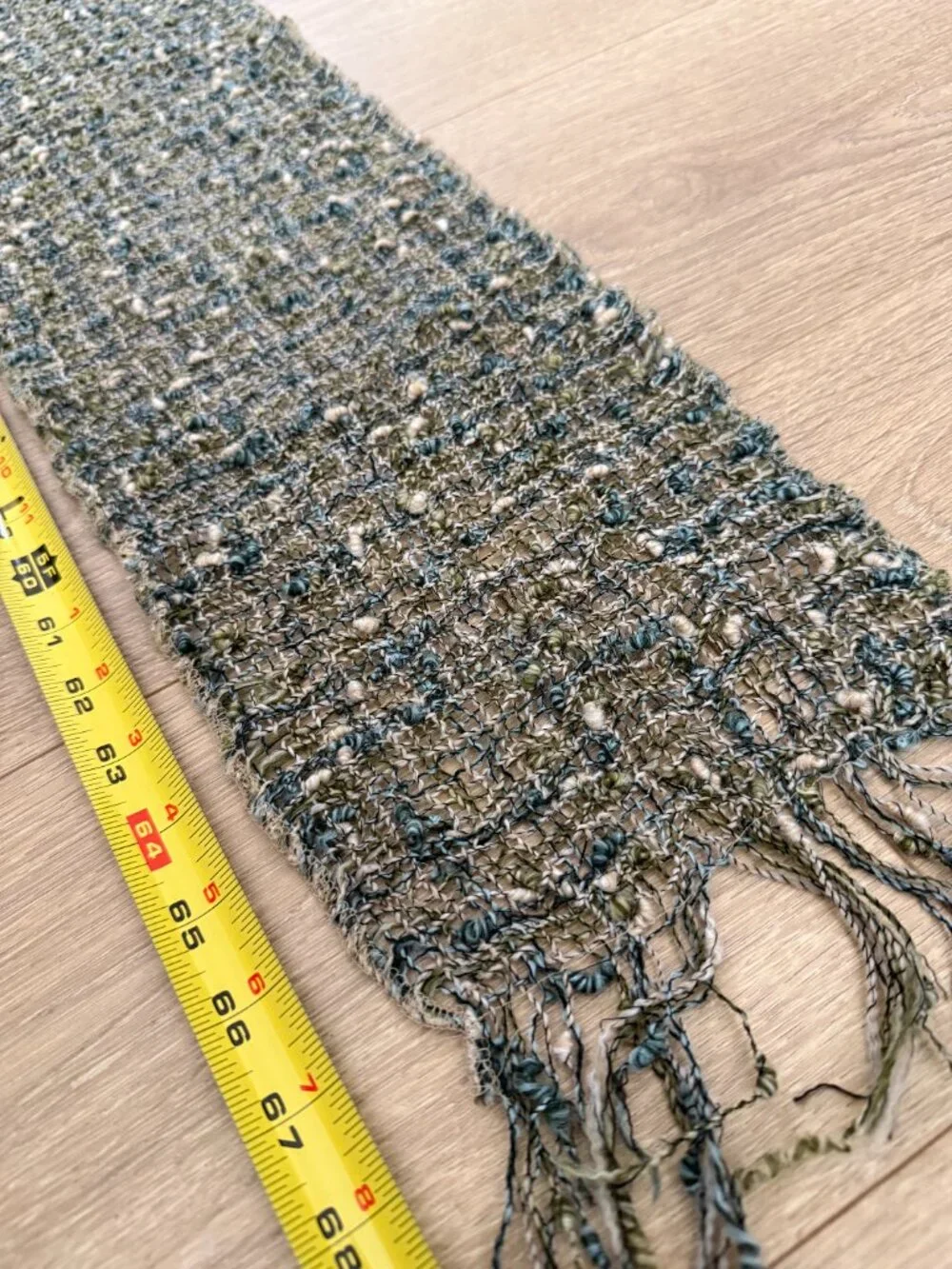 AVOCA The Mill Ireland Handweavers Cream, Blue, Grn Knotty Textured Scarf Fringe